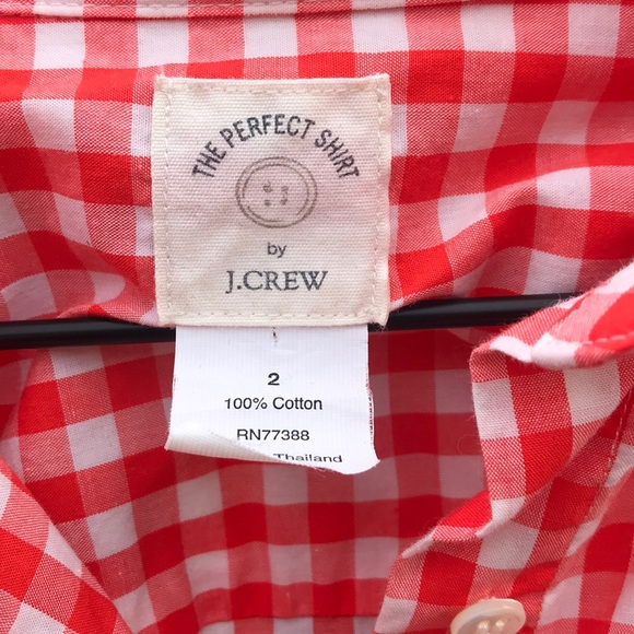 J. Crew Orange/White Gingham Button Down - Size 2 - Picture 2 of 7